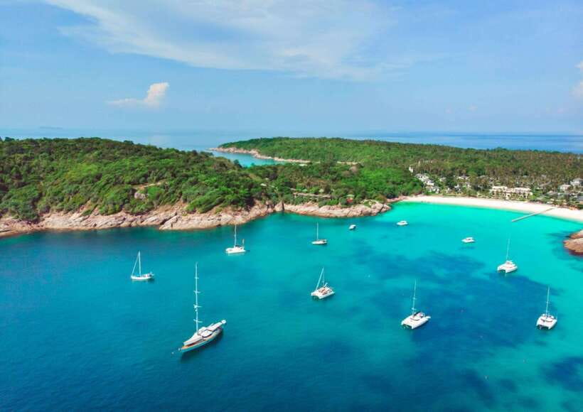Phuket: Coral Island Catamaran Cruise with Sunset Dinner - Sailing out to Koh Hey