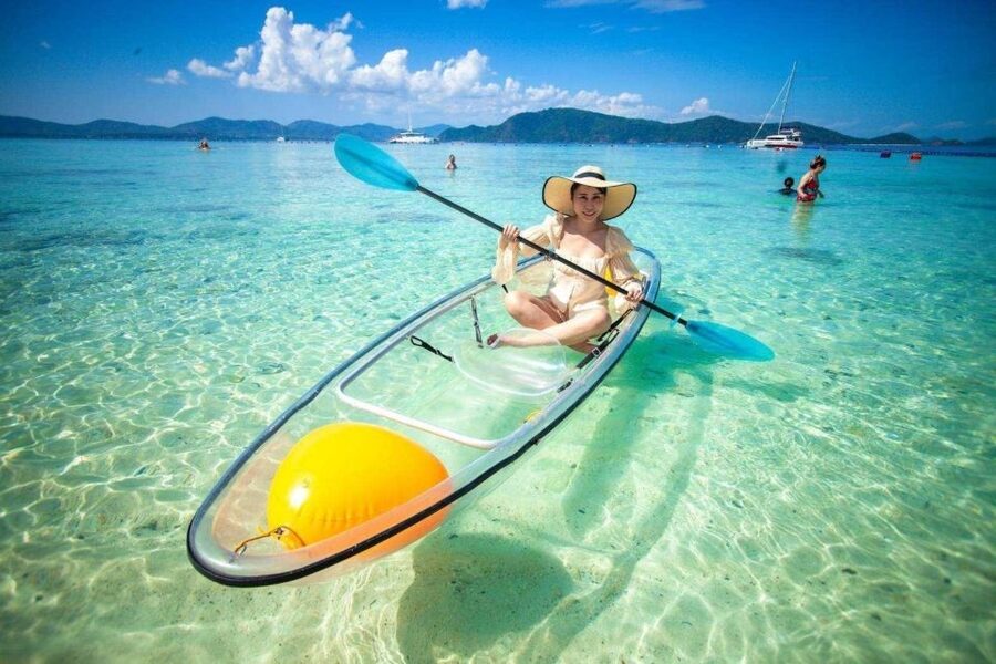 Phuket: Coral Island & Sunset Dinner by Sailing Catamaran - Koh Hey, beach time with a sea-weather caveat
